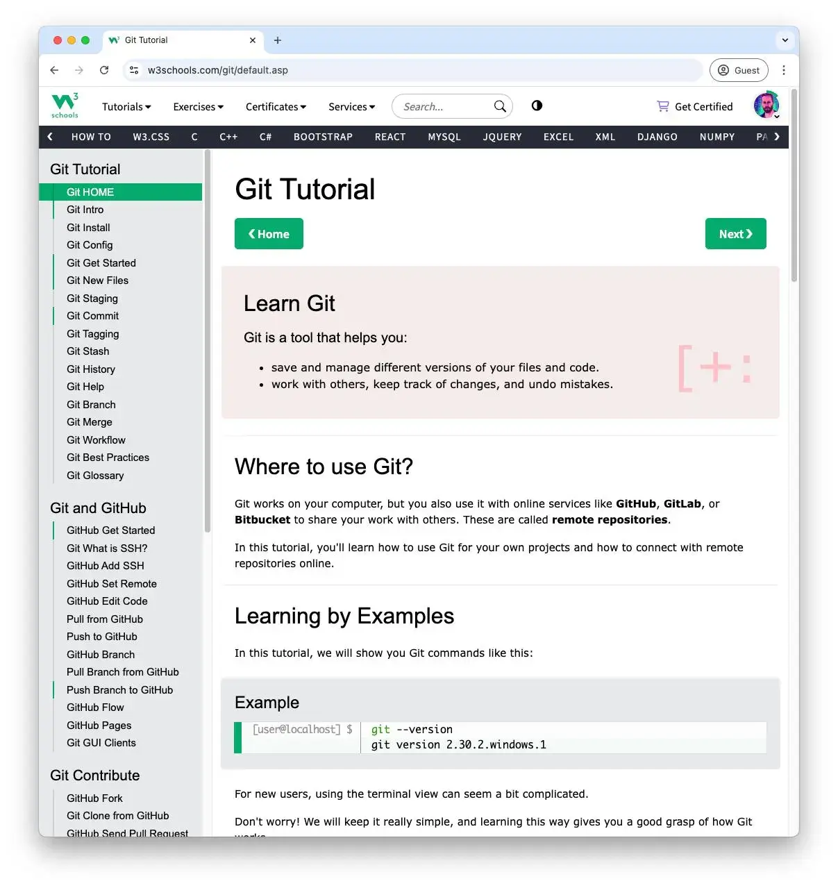 w3schools Git